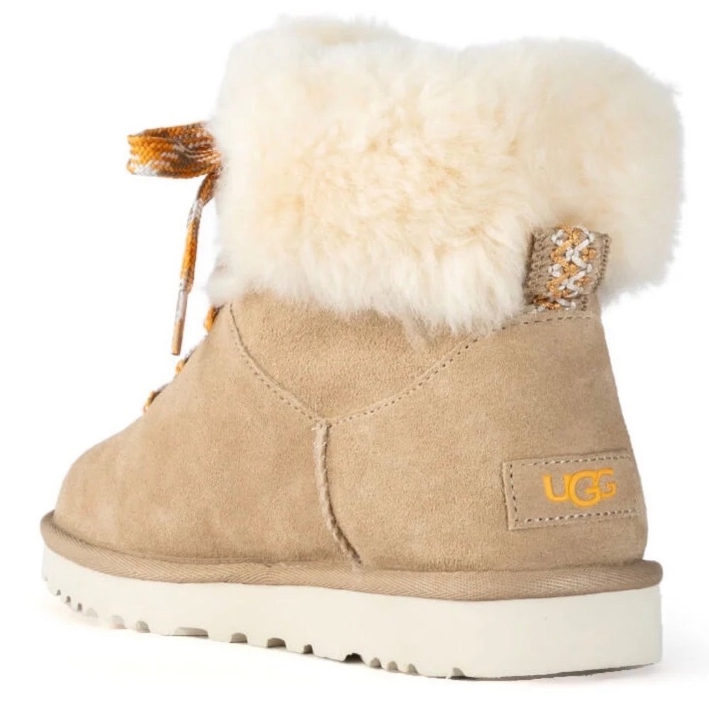 UGG Classic Mini Alpine Lace Boots Sand Suede Sheepskin 1130558 Womens 11 - Picture 16 of 16